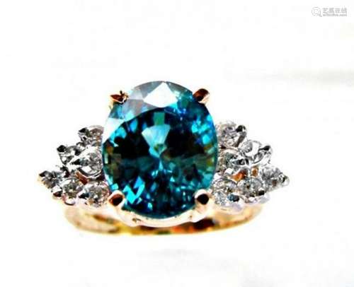 Natural Blue Zircon Ring: 7.22Ct Dia .54Ct 14k Y/g