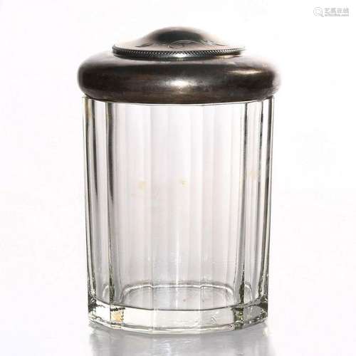 GLASS CIGAR JAR WITH SILVER LID