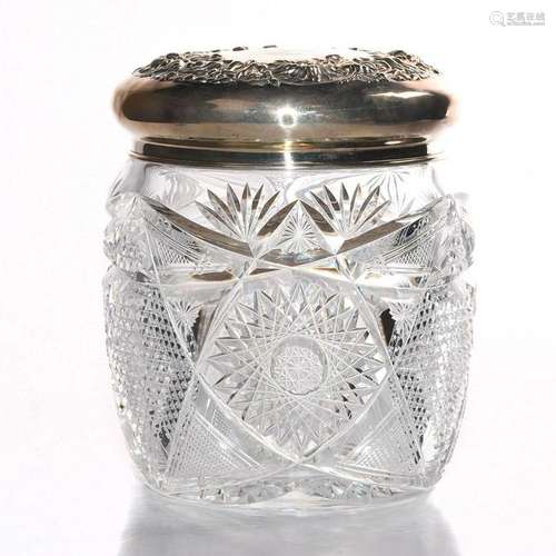 CUT CRYSTAL JAR WITH STERLING SILVER LID