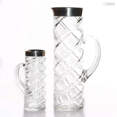 SPIRAL GLASS PITCHERS WITH SILVER RIMS