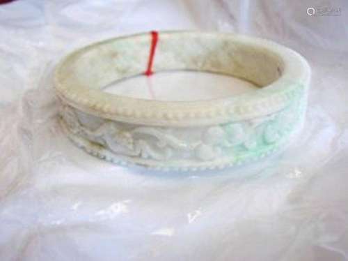 Natural Jadeite Jade Carved Bangle Grade A Size 7.25