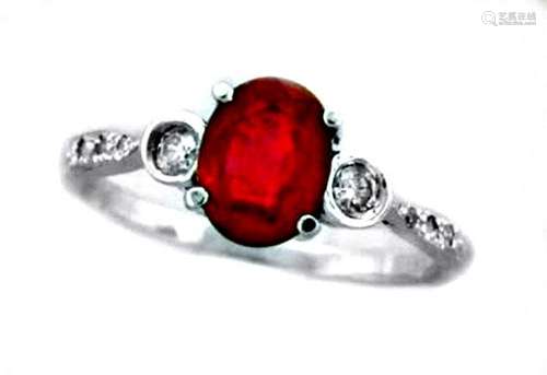 Ruby Ring 1.30Ct & Diamond .22Ct 14k W/g