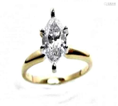 Solitaire Marquise Diamond Ring 1.08Ct 14k Y/g