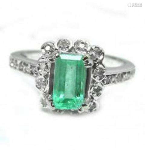 Emerald Diamond Ring 1.36Ct 14k W/g