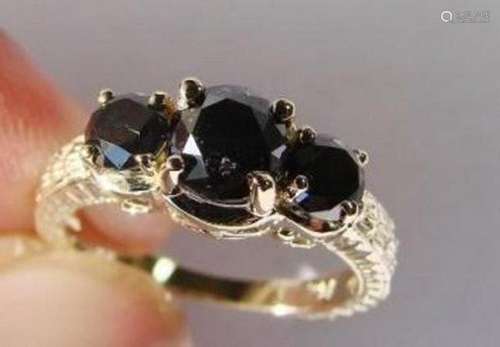 Black Diamond Ring 1.87 Carat 14K Yellow Gold