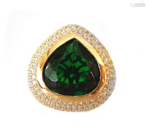 Creation Diamond Tourmaline Ring 8.58Ct 18k Y/g Overlay