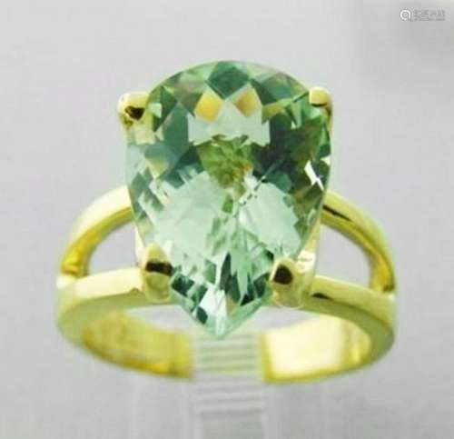 Green Amethyst Ring 6.37Ct VVS Setting 14k Y/G