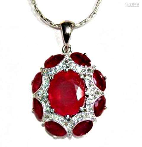 Natural Ruby Diamond Pendant 15.91Ct 14k W/g