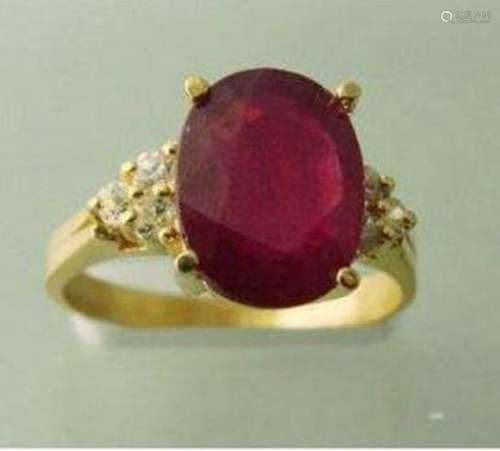 Natural Ruby Diamond Ring 3.21Ct 14k Y/g