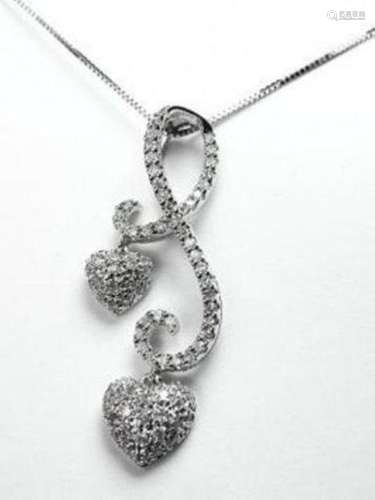 Double Heart Diamond Pendant .85Ct 18K White Gold