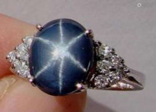 Star Sapphire Ring 3.24Ct & Diamond .42Ct 14k W/g