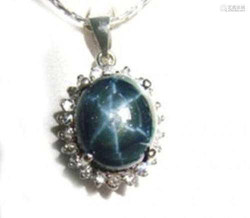 Star Sapphire Diamond Pendant:4.02Ct 14kW/g