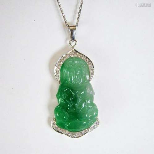 Diamond /Guanyin Jade Pendant  Grade A .54Ct 14k W/g