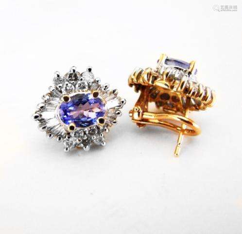 Natural Tanzanite Diamond Earrings: 3.72Ct14K Y/g