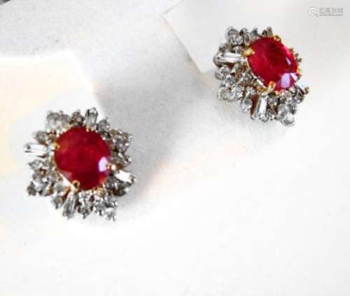 Natural Ruby Diamond Earrings: 9.24Ct 14K Y/G