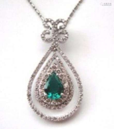 Emerald & Diamond Pendant:4.08Ct 14k W/g