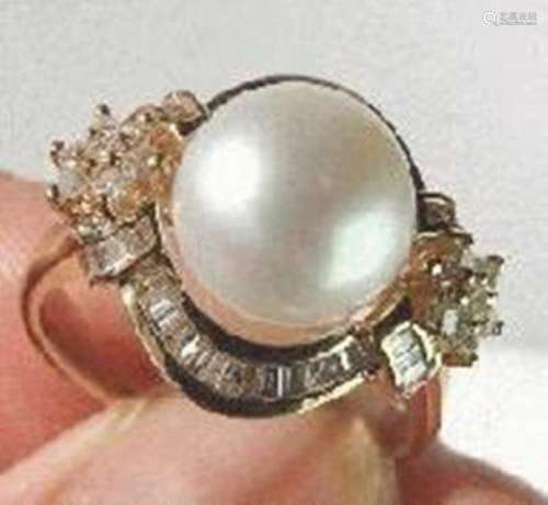 South Sea Pearl Ring 10mm Dia:1.02Ct 14k Y/g