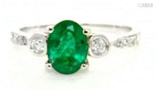 Anniversary Emerald Diamond Ring 1.49Ct 14k W/g
