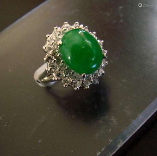 Anniversary Ring Imperial Jade/Diamond 7.53Ct 14k W/g
