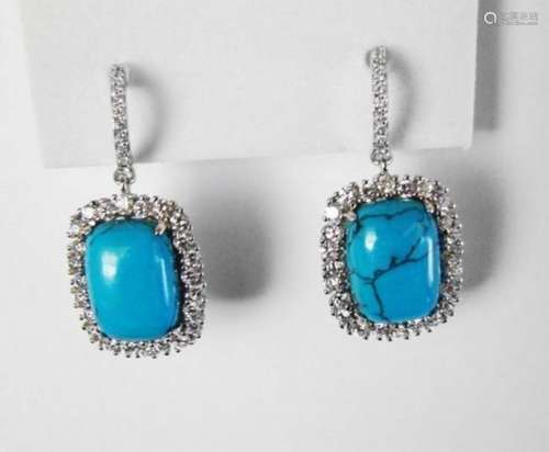 Natural Turquoise Earrings 17.29Ct 18k W/g Overlay
