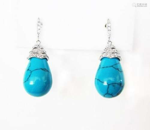 Natural Turquoise Earrings 18.20Ct 18k W/g Overlay