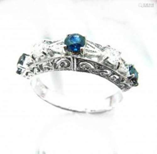 Anniversary Ring Blue Sapphire Diamond 1.01Ct 14k W/g