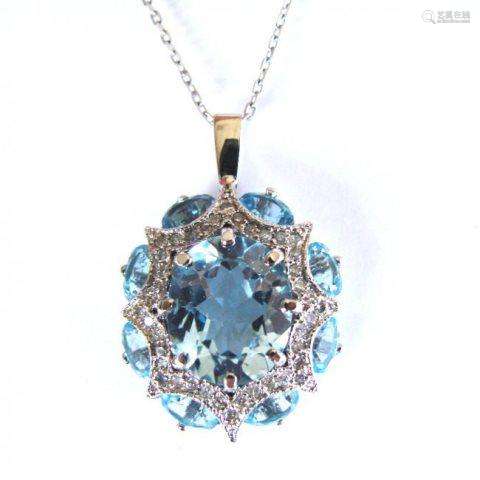 Blue Topaz Pendant 14.25 CT DIA: .91CT 14K  W/g