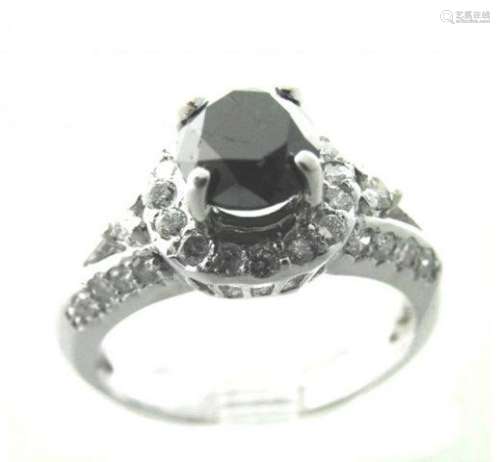Black/White Diamond Ring 2.18Ct 14K White Gold