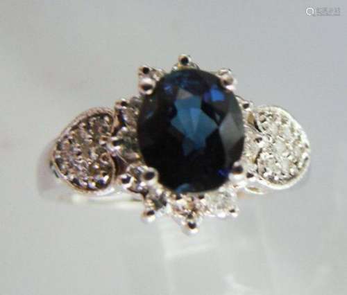 Blue Sapphire: 1.78Ct & Diamond Ring .50Ct 14k W/g