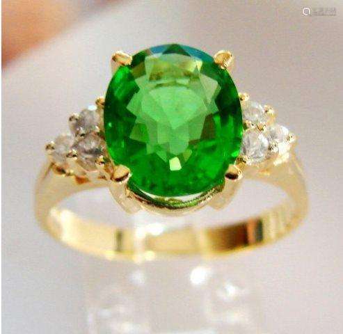 Green Tsavorite Ring: 2.15Ct Diamond: .30Ct 14kY/g