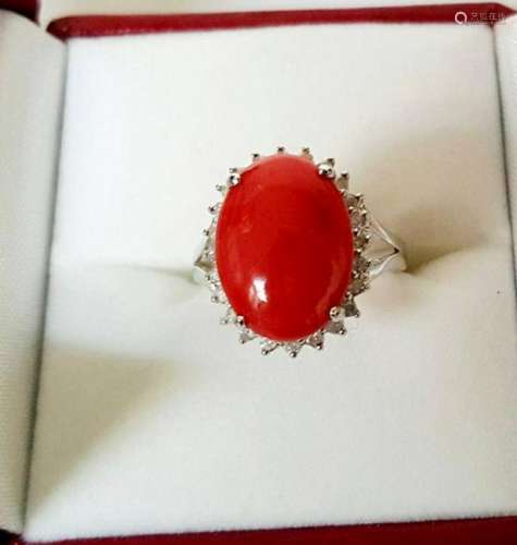 Anniversary Ring Diamond Red Coral 6.46Ct 14k W/g