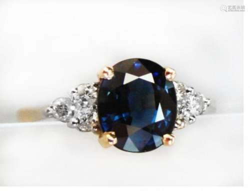 Blue Sapphire Diamond Ring 1.64Ct & Dia: .18Ct 14k Yg