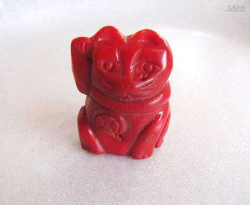 Loose Natural Coral Carved Carved Cat 95.80 Ct