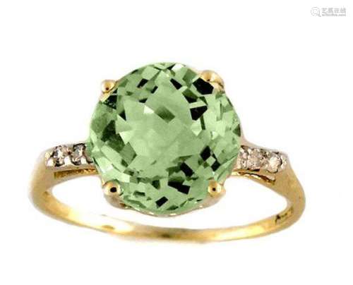 Green Amethyst: 2.10 CT & Diamond: .12 Ct Ring14k Y/G