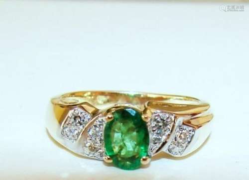 Emerald Ring 1.00Ct & Diamond .25Ct 14k Y/g