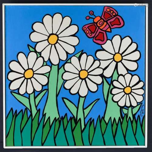 LAURA LOVING ORIGINAL PAINTING, FLOWERS AND BUTTERFLY
