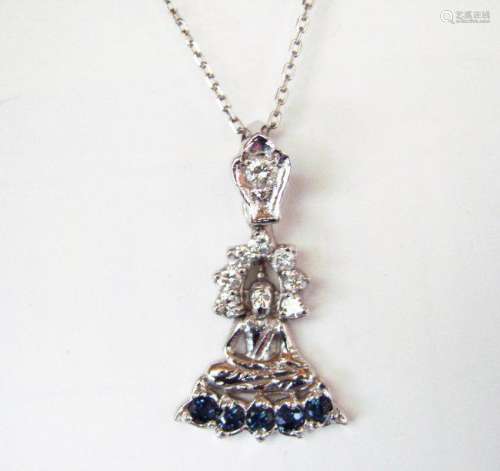 Buddha Pendant Diamond & Sapphire 1.21Ct 14k W/g