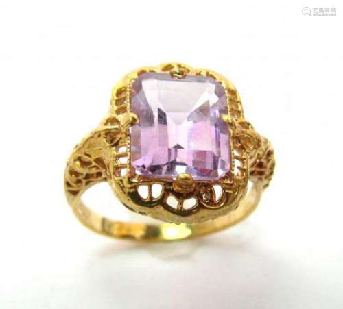 Amethyst Antique Ring 3.47CT 14k Yellow Gold