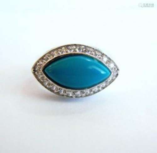 Creation Diamond Turquoise Ring 4.60Ct 18k W/g Overlay