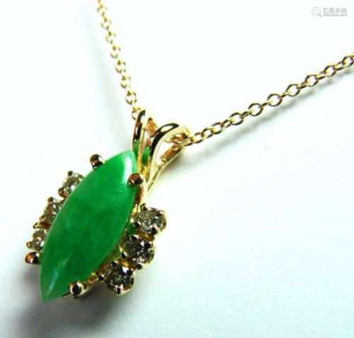 Natural Jade Pendant & Diamond .25CT 14k Y/G