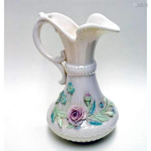 BELLEEK PORCELAIN PITCHER WITH ROSES GREEN MARK