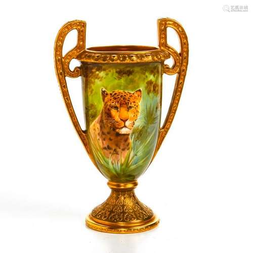 ROYAL DOULTON NEOCLASSICAL LEOPARD VASE, BY HARRY ALLEN