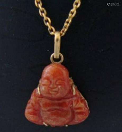 Natural Chinese Red Jade Buddha pendant 14k Y/g