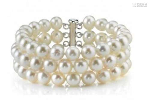 Stunning Culture Pearl Bracelet 3lay Size: 9-10mm