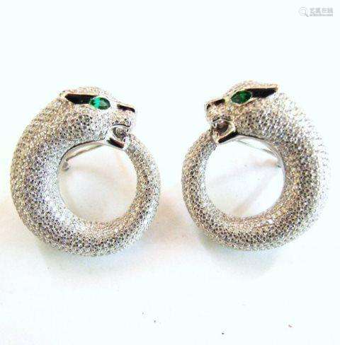 Creation Diamond Juguar Earrings 7.78Ct 18k W/g Overaly
