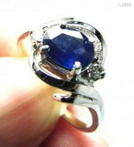Anniversary Blue Sapphire Diamond Ring 1.36Ct 14k W/g