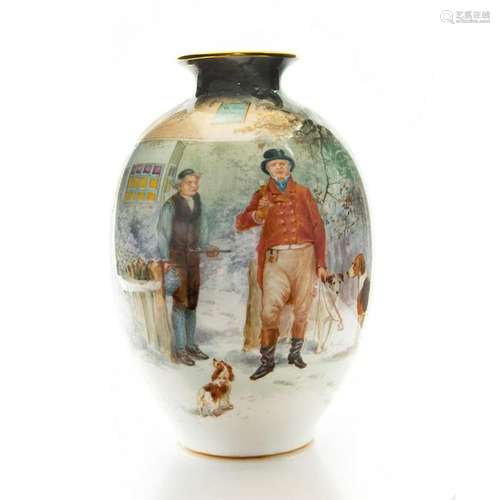 ROYAL DOULTON VASE, HUNTING SCENE WITH HOUNDS & TAVERN