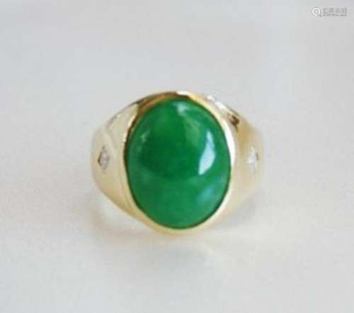 Man's Jade Ring Diamond: .20Ct/Jade 9.26Ct 14k Y/g