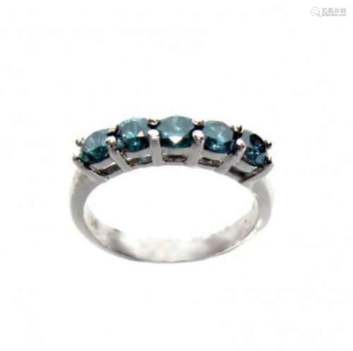 Blue Diamond Bend Ring 1.20 Carat 14k White Gold