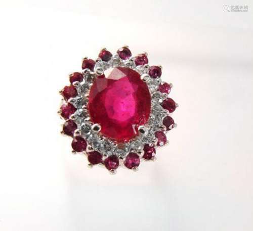 Ruby: 5.32 Diamond: .72CT Ring 14k White Gold